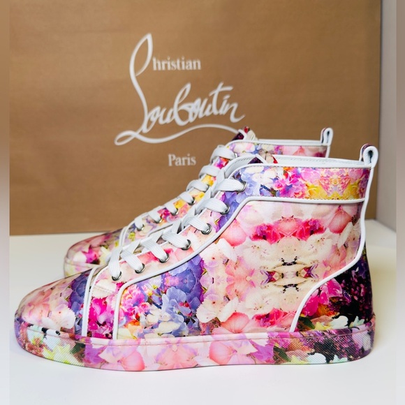 Christian Louboutin Blooming Orlato Abstract-print Silk High-top Trainers EU 44 - Picture 4 of 16